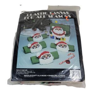 Needlecraft Ala Mode Plastic Canvas Santa Napkin Rings  Napkin Holder Kit Crewel
